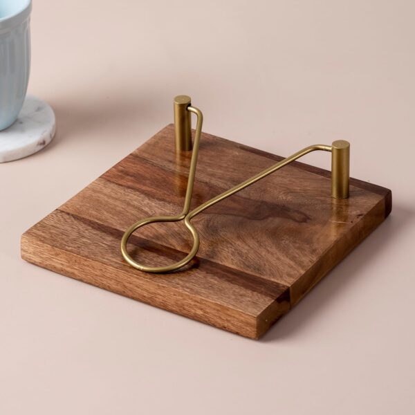 Nestroots Wooden Napkin Holder with Gold Metal Frame | 8X8 Inch Teak Wood Tissue Stand for Dining Table & Kitchen Countertop Nestroots Wooden Napkin Holder with Gold Metal Frame | 8X8 Inch Teak Wood Tissue Stand for Dining Table & Kitchen Countertop