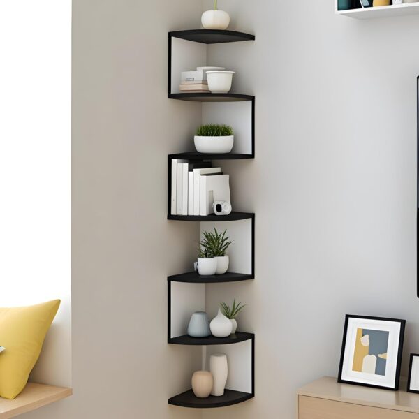 Dime Store 7 Tier Wooden Zig Zag Wall Corner Hanging Shelves for Living Room Stylish | Home Decor Floating Display Rack Storage Organizer (White & Black) Dime Store 7 Tier Wooden Zig Zag Wall Corner Hanging Shelves for Living Room Stylish | Home Decor Floating Display Rack Storage Organizer (White & Black)