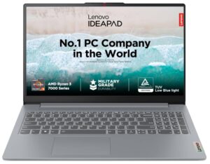 Lenovo IdeaPad Slim 3 Ryzen 3 7320U 15.6" (39.6cm) FHD Thin and Light Laptop (8GB RAM/512GB SSD/Integrated AMD Radeon 610M Graphics/Windows 11/Office Home 2024/Grey/1.6Kg), 82XQ00MDIN