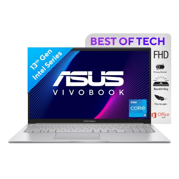 ASUS Vivobook 15, Intel Core i5 13th Gen 1335U, 16GB RAM, 512GB SSD, FHD 15.6", Windows 11, Office 2021, Cool Silver, 1.70kg, X1504VA-NJ540WS, Intel Iris X iGPU, 42WHrs, Thin & Light Laptop
