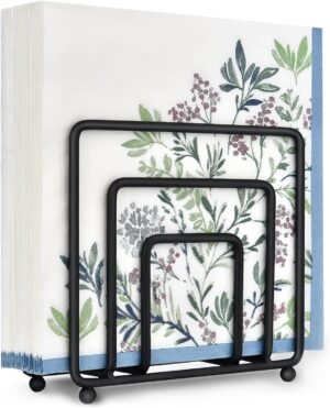 AKEEFI 3-Tier Metal Napkin Holder, Decorative Floral Design, Black Iron Frame Stand for Kitchen, Dining Table, Office AKEEFI 3-Tier Metal Napkin Holder, Decorative Floral Design, Black Iron Frame Stand for Kitchen, Dining Table, Office