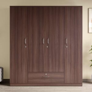 GODREJ INTERIO Wardrobe EWA 4-Door Engineered Wood Wardrobe for Clothes (Brown), 1-Year Warranty, 8 Shelves, 1 Drawer