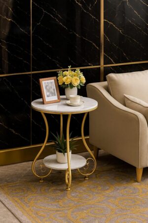 QEY RETI Wrought Iron Golden 2 Tier Round End Table Coffee Table Side Table Bedside Table Nightstand Side Corner for Living Room Bedroom Dining Room Kitchen Office| Golden Stool | Furniture QEY RETI Wrought Iron Golden 2 Tier Round End Table Coffee Table Side Table Bedside Table Nightstand Side Corner for Living Room Bedroom Dining Room Kitchen Office| Golden Stool | Furniture