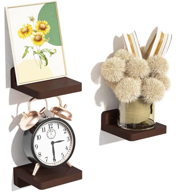 UHUD CRAFTS Small Floating Shelves, Set of 3 Shelves for Wall Decor & Storage | Wall Mounted Home Decor Small Wall Shelf | Mini Display Shelf for Living Room, Bathroom, Kitchen & Bedroom Decor - Brown