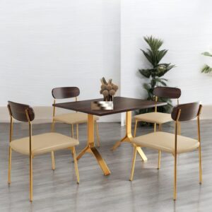 SIYA ART Wooden Top and Iron Frame 4 Seater Dining Table with Cushioned Chair for Living Room Home Dining Room Furniture Set (Golden & Walnut) SIYA ART Wooden Top and Iron Frame 4 Seater Dining Table with Cushioned Chair for Living Room Home Dining Room Furniture Set (Golden & Walnut)