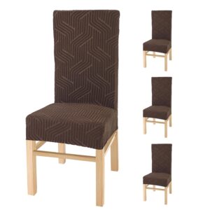 Yellow Weaves Elastic Stretchable Dining Chair Covers, Removable Washable Elastic Self Jacquard Dining Chair Covers (Set of 4, Coffee) Yellow Weaves Elastic Stretchable Dining Chair Covers, Removable Washable Elastic Self Jacquard Dining Chair Covers (Set of 4, Coffee)