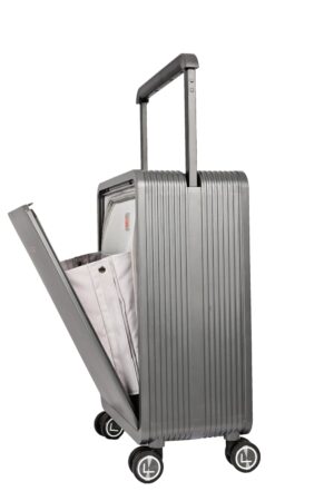 LUGGIT Premium Executive 20-Inch Cabin Trolley Bag | Polycarbonate Hard Shell with Front Opening Butterfly Lock | 360 Spinner Wheels & Wide Telescopic Handle | Smart Carry-On for Travel (Grey)