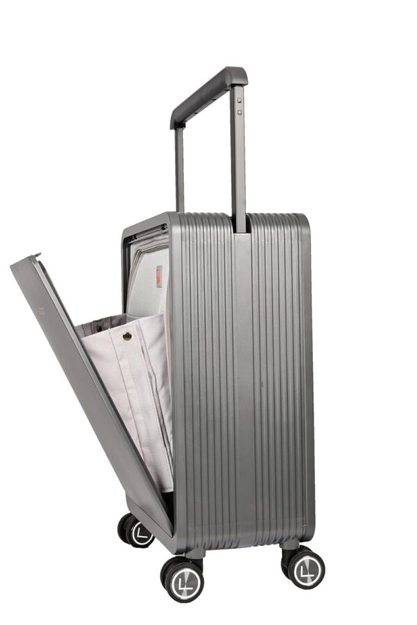 LUGGIT Premium Executive 20-Inch Cabin Trolley Bag | Polycarbonate Hard Shell with Front Opening Butterfly Lock | 360 Spinner Wheels & Wide Telescopic Handle | Smart Carry-On for Travel (Grey)