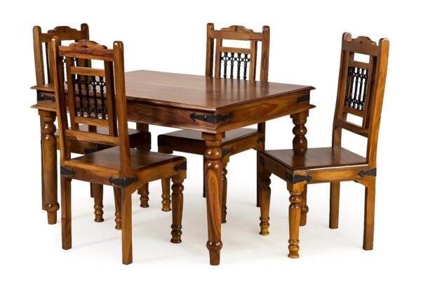 SHREE JEEN MATA ENTERPRISES Solid Sheesham Wood 4 Seater Dining Table Set |Premium Wood Table & Chairs|Handcrafted Wooden Dining Set for Home & Kitchen | Natural BrownFinish SHREE JEEN MATA ENTERPRISES Solid Sheesham Wood 4 Seater Dining Table Set |Premium Wood Table & Chairs|Handcrafted Wooden Dining Set for Home & Kitchen | Natural BrownFinish