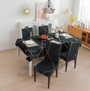 House of Quirk Dining Chair Cover with Table Covers for Kitchen Waterproof Dining Table Cloth (Green Gold Prism, 1 Table Cover + 4 Chair Cover) Polyvinyl Chloride (PVC),Rectangular House of Quirk Dining Chair Cover with Table Covers for Kitchen Waterproof Dining Table Cloth (Green Gold Prism, 1 Table Cover + 4 Chair Cover) Polyvinyl Chloride (PVC),Rectangular