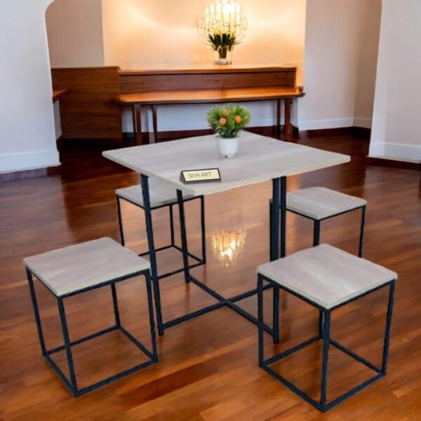 SIYA ART Wooden Top Iron Frame 4 Seater Dining Table with Chair for Living Room Home Dining Room Furniture Set (Black)