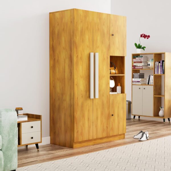 Bniture Wooden Almirah for Clothes, Door for Bedroom, 4 Door Wardrobe with Hanging Space (50D x 105W x 180H CM) |3 Year Warranty (Giant Wood) Bniture Wooden Almirah for Clothes, Door for Bedroom, 4 Door Wardrobe with Hanging Space (50D x 105W x 180H CM) |3 Year Warranty (Giant Wood)