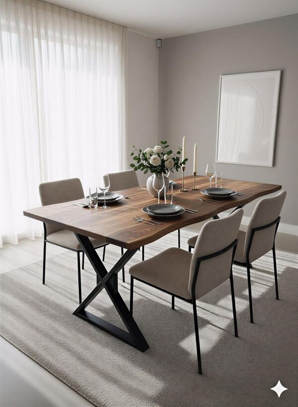 METALBUCKS Wooden 4 Seater Dining Table Only Cariboo | 57x28 Inch Rectangular Live Edge Dinner Table Without Chairs for Home, Office, Hotel & Restaurant | Natural Finish, Black X Shaped Metal Legs METALBUCKS Wooden 4 Seater Dining Table Only Cariboo | 57x28 Inch Rectangular Live Edge Dinner Table Without Chairs for Home, Office, Hotel & Restaurant | Natural Finish, Black X Shaped Metal Legs