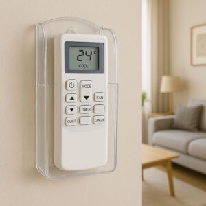 Hian Wall Mounted Remote Control Holder with Self-Adhesive Hook  Transparent PET Organizer for AC/TV Remotes, Pens, Pencils & Stationery  No-Drill Storage Case for Home, Office, School (Pack of 1)