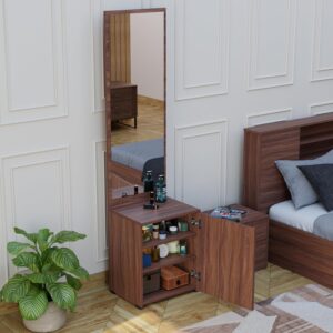 FURNIFLIX Engineered Wood Dressing Table with Mirror Dressing Table with Storage Vanity Table for Bedroom Living Room Home - Walnut Finish