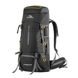 TRAWOC FLYSPECK 65 Liter Hiking Trekking Bag Camping Rucksack Travel Backpack for Men & Women with Shoe Compartment MHK001, 3 Year Warranty, Black
