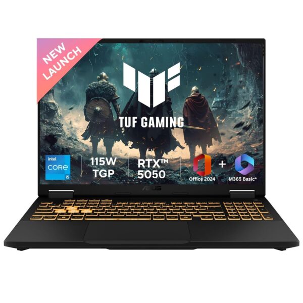 ASUS TUF F16,13th Gen,Intel Core i5-13450HX,Gaming Laptop(RTX 5050-8GB/115W TGP/16GB RAM/1TB SSD/FHD+/16"/165Hz/90Whr/Windows 11/M365 Basic (1Year)*/Office Home 2024/Jaeger Gray/2.5 Kg)FX608JH-RV057WS