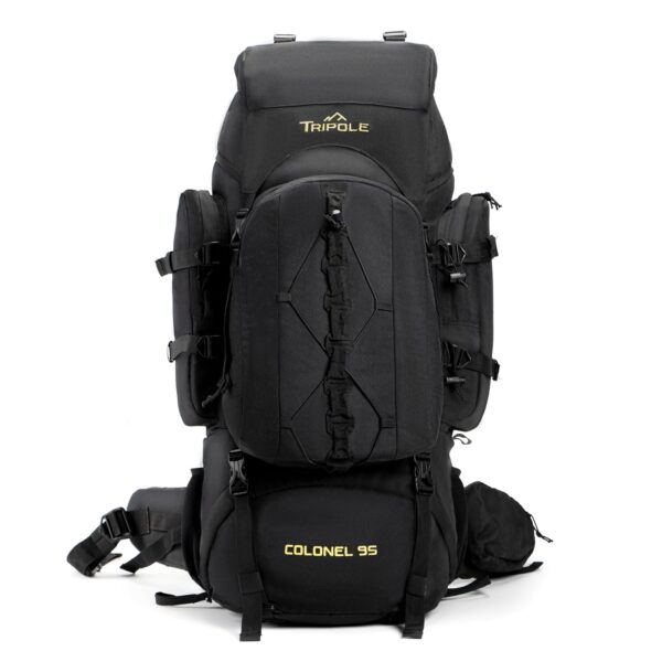 Tripole Colonel Metal Frame 95L Rucksack with Detachable Bag & Rain Cover for Trekking & Travelling | Men & Women | 3 Year Warranty (Black, 95)