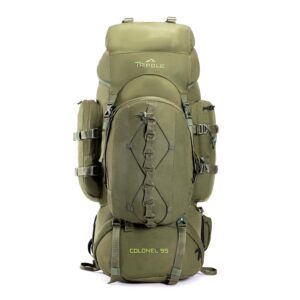 Tripole Colonel Metal Frame 95L Rucksack with Detachable Bag & Rain Cover for Trekking & Travelling | Men & Women | 3 Year Warranty (Olive Green, 95)