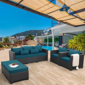 HOLYSOUL 7 Seater Sofa Set for Balcony Wicker Rattan Garden Sofa with Cushion (Brown & Blue) HOLYSOUL 7 Seater Sofa Set for Balcony Wicker Rattan Garden Sofa with Cushion (Brown & Blue)