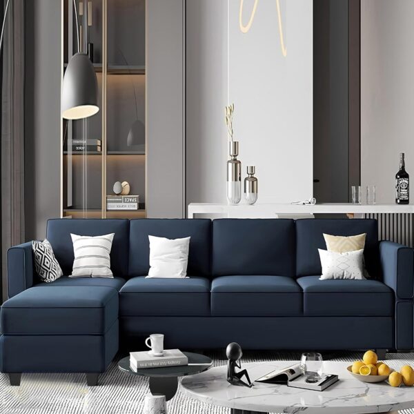 Homeify Skyler 5 Seater Sectional Sofa Set for Living Room Fabric 5 Seater Sofa (Finish Color - Blue, Pre-Assembled)