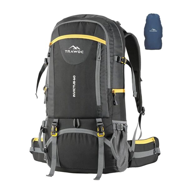 TRAWOC INVICTUS 60L Travel Backpack Hiking Trekking Bag Camping Rucksack for Men & Women with Rain Cover/Shoe Compartment MHK003, 3 year Warranty