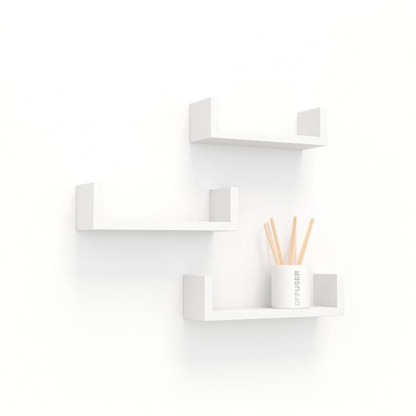 Engineered Wood Wall Shelves for Living Room Wall Mounted Book Shelf,Hanging Shelf for Room,Wall&Home Decor Items|Storage Organizer U Shape Corner Wall Shelf|Set of 3 (Frosty White)