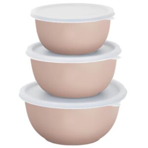 Zaib Microwave Safe Stainless Steel Food Storage Container with Lid | Euro Mixing Bowl Set for Kitchen | 500ml, 800ml, 1250ml | Pack of 3 | Reheatable, Leak-Proof, BPA-Free (3 Plain Sand Brown) Zaib Microwave Safe Stainless Steel Food Storage Container with Lid | Euro Mixing Bowl Set for Kitchen | 500ml, 800ml, 1250ml | Pack of 3 | Reheatable, Leak-Proof, BPA-Free (3 Plain Sand Brown)