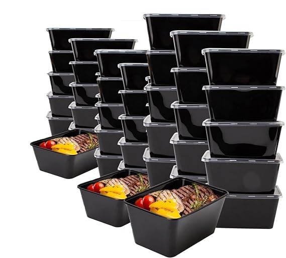 [1000 ml, 15 Count, Rectangle, Black Reusable Plastic Food Storage Containers with Lid | Airtight, Microwave Safe Containers | Perfect for Meal Prep, Storage, Takeaway & Food Delivery [1000 ml, 15 Count, Rectangle, Black Reusable Plastic Food Storage Containers with Lid | Airtight, Microwave Safe Containers | Perfect for Meal Prep, Storage, Takeaway & Food Delivery