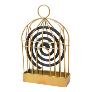 MeeTo Portable Metal Mosquito Coil Holder Incense Holder Retro Incense Coil Burner, Hanging Bird Cage Outdoor Home Garden Decor for Bar Courtyard Office Desktop, Golden Color, (Pack of 1)