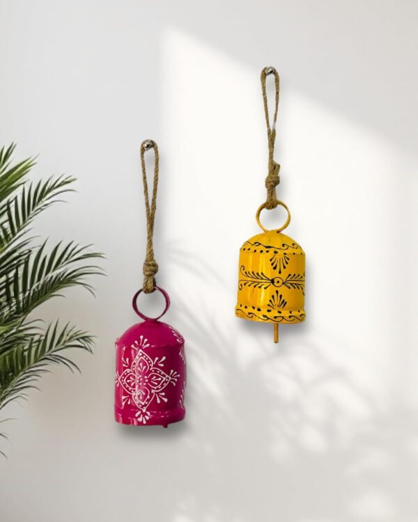 2 PC Bell Wall Hanging Decor | Garden Tree Hanging Bells Decoration | Handpainted Hanging Ornaments for Home Living Room Wind Chime (Pink & Yellow) 2 PC Bell Wall Hanging Decor | Garden Tree Hanging Bells Decoration | Handpainted Hanging Ornaments for Home Living Room Wind Chime (Pink & Yellow)