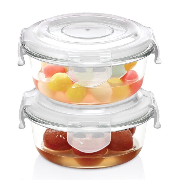 Borosil Klip N Store Glass Storage Containers For Kitchen With Air-Tight Lids, Microwave & Oven Safe, Round, Set of 2 (400 ml, 400 ml), Clear Borosil Klip N Store Glass Storage Containers For Kitchen With Air-Tight Lids, Microwave & Oven Safe, Round, Set of 2 (400 ml, 400 ml), Clear