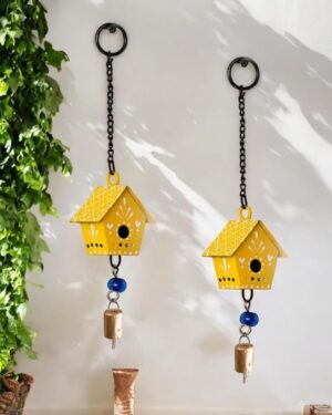 2 Pc Hut Wall Hanging Decor | Garden Tree Hanging Bells Decoration | Handpainted Hanging Ornaments for Home Living Room Wind Chime (Yellow) 2 Pc Hut Wall Hanging Decor | Garden Tree Hanging Bells Decoration | Handpainted Hanging Ornaments for Home Living Room Wind Chime (Yellow)