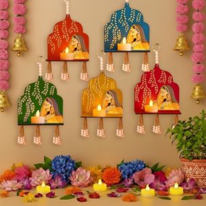 Ascension Pack of 5 Handcrafted Rajasthani Wall & Door Hangings Multicolor Wooden Candle Stand Decorative Items for Puja Gifting Hall Living Room Indoor Outdoor Diwali Decoration Home Office Dcor Ascension Pack of 5 Handcrafted Rajasthani Wall & Door Hangings Multicolor Wooden Candle Stand Decorative Items for Puja Gifting Hall Living Room Indoor Outdoor Diwali Decoration Home Office Dcor