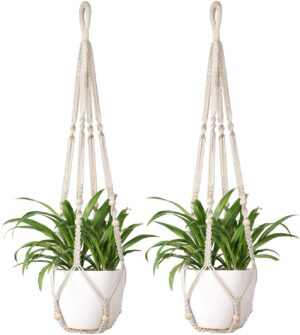 Aster Macrame Plant Hangers, Unique Designs,Handmade Cotton Rope Hanging Planters Flower Pots Holder Stand, for Indoor Outdoor Boho Home Dcor Without Tassel (White Set of 2) Aster Macrame Plant Hangers, Unique Designs,Handmade Cotton Rope Hanging Planters Flower Pots Holder Stand, for Indoor Outdoor Boho Home Dcor Without Tassel (White Set of 2)