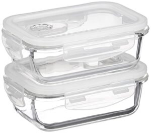 Amazon Brand - Solimo Borosilicate Glass Containers With Air-Vent Lids For Kitchen/Tiffin, 2, Rectangle (370 Ml Each),Transparent Amazon Brand - Solimo Borosilicate Glass Containers With Air-Vent Lids For Kitchen/Tiffin, 2, Rectangle (370 Ml Each),Transparent