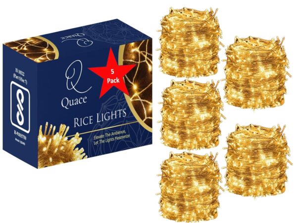 Quace 12 Meter (36 Feet) Decorative 42 Warm White LED String Light Plug for Indoor & Outdoor Decorations,String Lights for DIY, Party, Home Decor, Christmas, Diwali (Pack of 5) Quace 12 Meter (36 Feet) Decorative 42 Warm White LED String Light Plug for Indoor & Outdoor Decorations,String Lights for DIY, Party, Home Decor, Christmas, Diwali (Pack of 5)