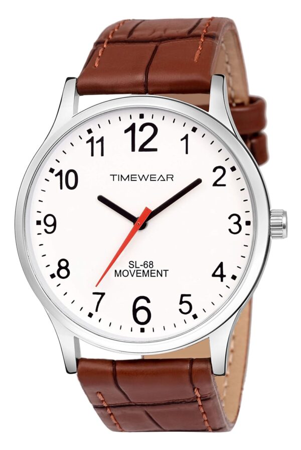 TIMEWEAR Men's Analog Number Dial Brown Leather Strap Watch TIMEWEAR Men's Analog Number Dial Brown Leather Strap Watch