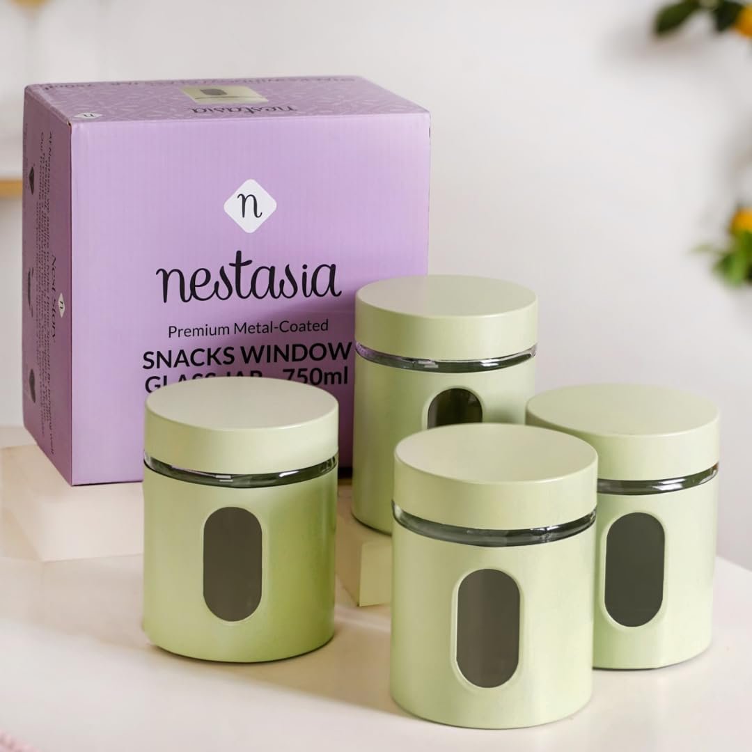 Nestasia Oval Window Metal Jacketed Glass Jars Set of 4Best Amazon Deals