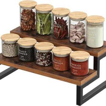 2-Step Wooden and Iron Spice Rack Organizer Multipurpose Cabinet and Pantry Storage Solution, Space-Saving Countertop Spice Holder for Kitchen and Herbs 2-Step Wooden and Iron Spice Rack Organizer Multipurpose Cabinet and Pantry Storage Solution, Space-Saving Countertop Spice Holder for Kitchen and Herbs