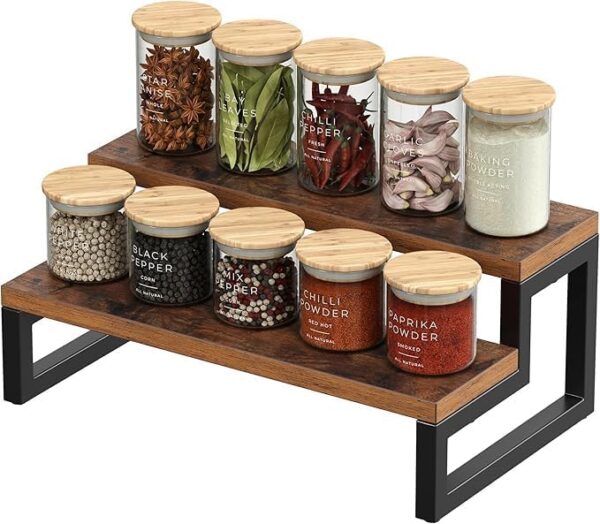2-Step Wooden and Iron Spice Rack Organizer Multipurpose Cabinet and Pantry Storage Solution, Space-Saving Countertop Spice Holder for Kitchen and Herbs 2-Step Wooden and Iron Spice Rack Organizer Multipurpose Cabinet and Pantry Storage Solution, Space-Saving Countertop Spice Holder for Kitchen and Herbs