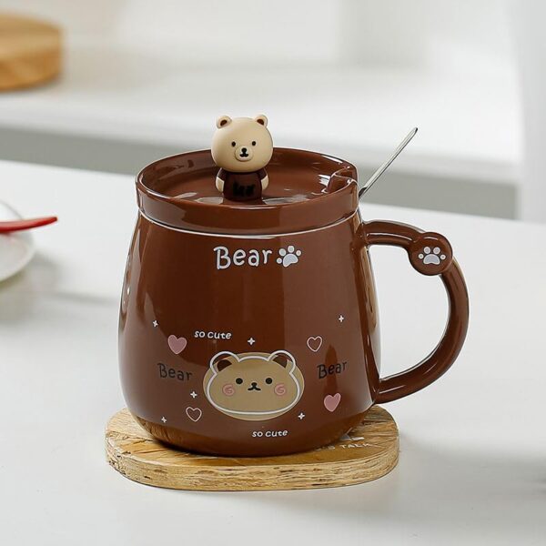 Vasukie Bear Coffee Mug with Lid & Steel Spoon, Mugs forBest Amazon Deals