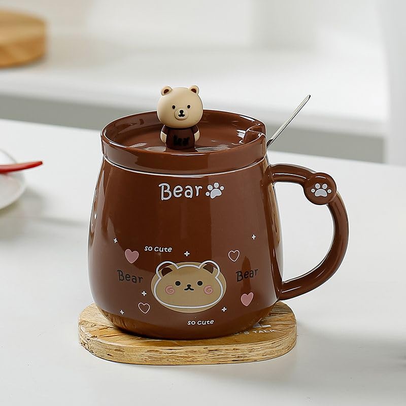 Vasukie Bear Coffee Mug with Lid & Steel Spoon, Mugs forBest Amazon Deals