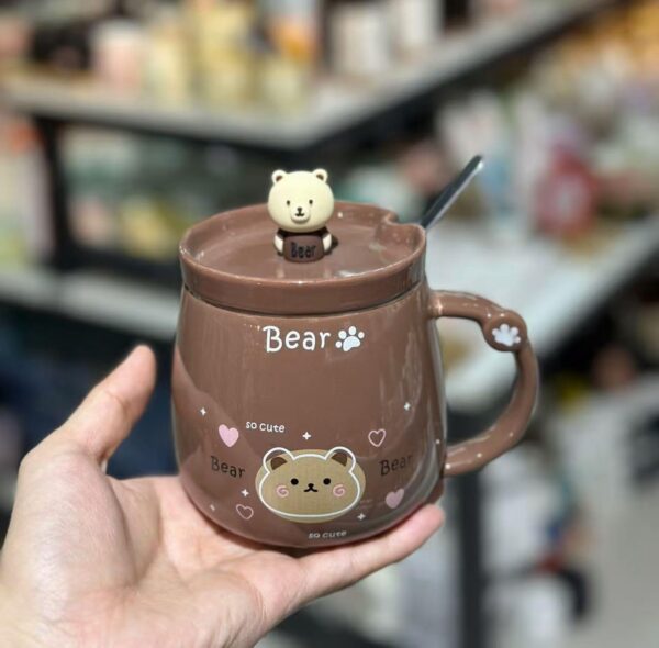 Vasukie Bear Coffee Mug with Lid & Steel Spoon, Mugs forBest Amazon Deals
