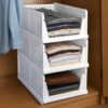 HomeStrap Set of 3, Stack it Up | Large Cloth Stacker | Foldable Shirt Storage Stacker for Wardrobe | Plastic Stackable Closet Organizer | White | 44L x 33W x 19H Centimeters HomeStrap Set of 3, Stack it Up | Large Cloth Stacker | Foldable Shirt Storage Stacker for Wardrobe | Plastic Stackable Closet Organizer | White | 44L x 33W x 19H Centimeters