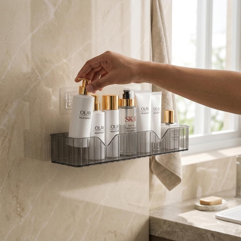 No Drill Adhesive Bathroom Shelf Transparent Acrylic WallBest Amazon Deals