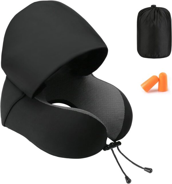 ADOFYS Travel Neck Pillow Memory Foam, Hooded Travel NeckBest Amazon Deals