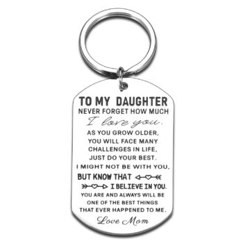 Daughter Gift from Mom Sliver Keychain for Teenage Girls Daughter Gift from Mom Sliver Keychain for Teenage Girls