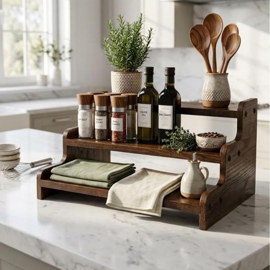 3 Tier Wooden Kitchen Organizer Rack for Countertop |Best Amazon Deals