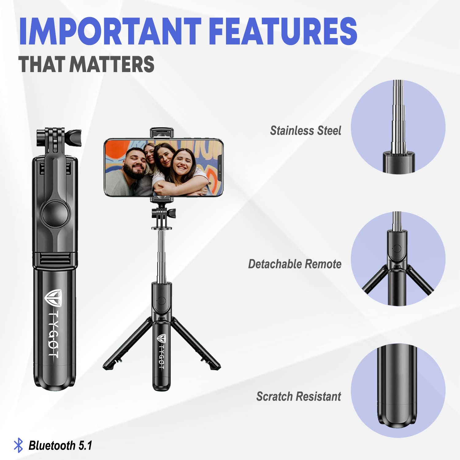 Tygot Bluetooth Extendable Selfie Stick with WirelessBest Amazon Deals